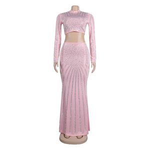 Women's clothing fashion heavy industry rhinestone sexy short top high waist fishtail skirt skirt dress skirt suit women