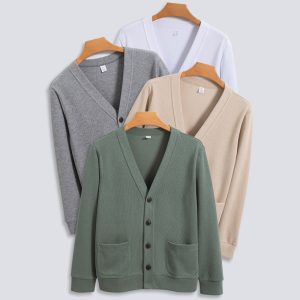 2025 Knitted Cardigan Men's and Women's Machine Washable Cotton V Neck Sweatshirt Men's Women's Cardigan Small Outwear Men