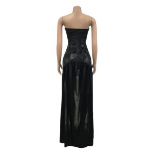 Women's Sexy Wrap Chest Hollow Cape Sleeveless Banquet Dress