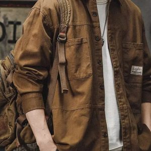 American Style Spring and Autumn Jacket Men's New Cross-border Loose Tooling Shirt 2024 Long Sleeve Shirt Japanese Style Retro Casual