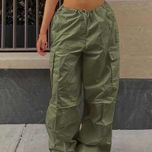 Spring, Autumn, and Winter American Retro Pleated Casual Comfortable Versatile Pocketless Straight Wide-Leg Cargo Pants for Women