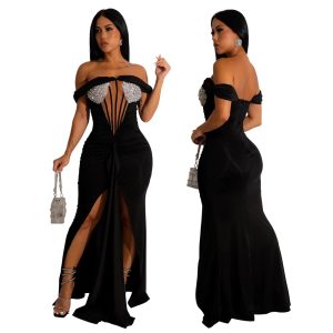 Women's Fashion Hot Rhinting Sexy Sleeveless Tube Top Banquet Evening Dress dress Women