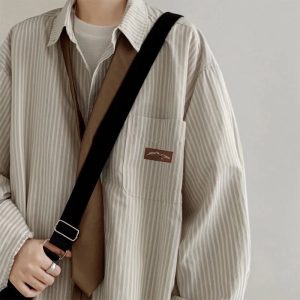 Striped Long-sleeved Shirt Men's Spring and Autumn New Japanese Style Vintage cityboy Shirt Hong Kong Style Trendy Brand Pluck Handsome Jacket