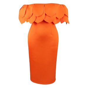 Women's fashion solid color ruffled stitching sexy off-shoulder split sheath dress dress