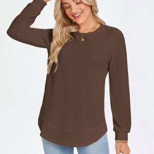Autumn and Winter Round Neck Irregular Hem Long-Sleeved Loose Casual Fashion Long-Sleeved Women