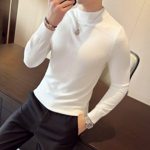 2025 New Autumn and Winter Pure Color Knitwear Bottoming Shirt for Men in Autumn and Winter with Half Turtleneck Slim Knitted Knitwear
