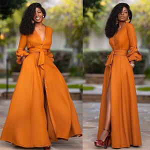 Women's Fashion Dress Slim-fit Skirt Elegant European and American Sexy Solid Color Long Sleeve Split Long Dress