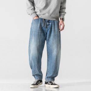 Spring and Autumn Casual Trendy Brand Washed Jeans Men's 2023 New Japanese Retro Loose Blue Wide Leg Pants