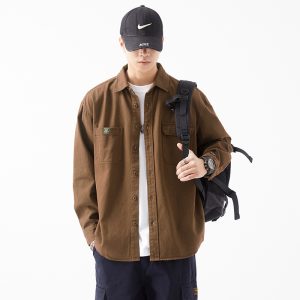 Men's Japanese Retro Pure Personality Long-Sleeve Shirt Jacket Autumn Fashion Versatile Loose Outdoor Work Shirt
