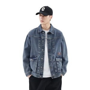 Men's Denim coat 2024 new spring and autumn ruffian handsome American retro washed plus size frock jacket clothes