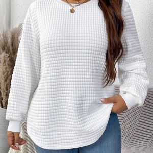 New Plus Size Women's Clothing Spring, Autumn and Winter Fashion Casual Solid Color Square Plaid Pullover Sweatshirt