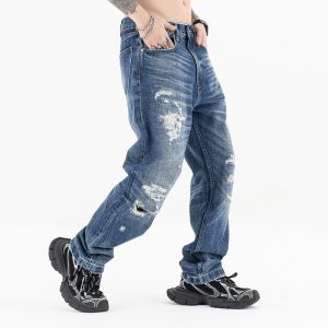 Men's Wear | 24AW Washed Destruction Cut Rotten Texture Advanced Sense Straight Jeans Trendy Japanese Loose Wide Leg