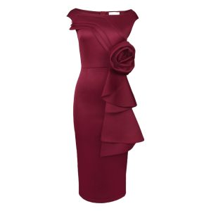 Women's fashion solid color ruffled flower stitching sexy tight sheath dress dress