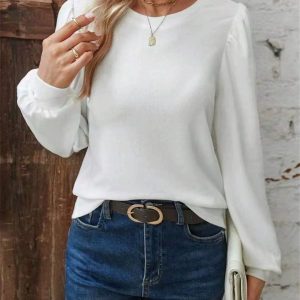 Autumn and Winter Round Neck Pure Color Loose Long-Sleeved T-Shirt