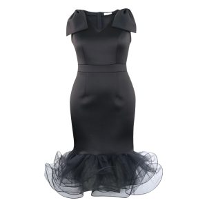 Women's Clothing Summer Fashion Pure Black Sexy Tight-Fitting Mesh Splicing Fishtail Dress Dress for Women