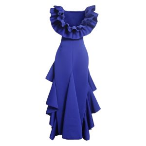 women's fashion flounces stitching irregular split tail evening dress dress women