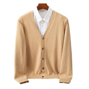 Men's V-Neck Knit Cardigan Korean Style Trendy Versatile Casual Solid Color Jacket Top Autumn Winter Long Sleeve Loose