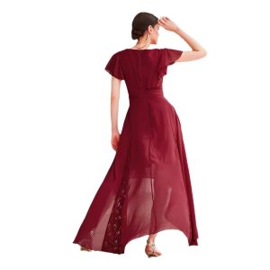 Women's Fashion Flying Sleeve Sexy V-Neck Tight Waist Slimming Irregular Dress dress