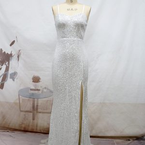 Women's fashion sequins sexy suspenders split tail banquet evening dress dress