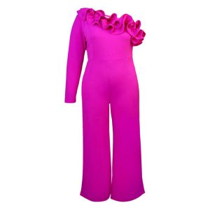 Women's clothing fashion solid color sexy one-shoulder oblique collar ruffled stitching dress jumpsuit women