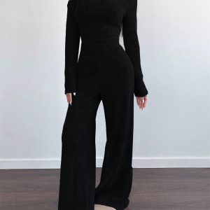 Autumn and Winter New Style Asymmetrical Hem Slanted Shoulder Solid Color Casual Elegant Long-Sleeved Trousers Two-Piece Suit