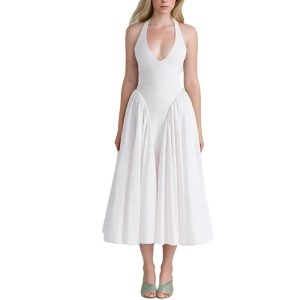 Women's Fashion Solid Color Sexy Deep V-neck Slim-fit Evening Dress dress Women