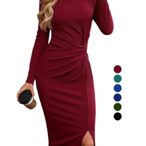 New Twist Slit Irregular Fashion Women's Long-Sleeved Dress