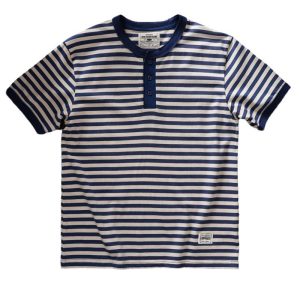 American Style Tough Man Style Henry Collar Striped Short-sleeved Men's T-shirt Washed Cotton Comfortable Sea Soul Shirt Base Shirt Half-sleeved tee