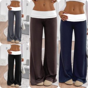 Style Pants with Drape, Wide-Leg Pants, Color-Blocked Pants, Comfortable Versatile Yoga Pants