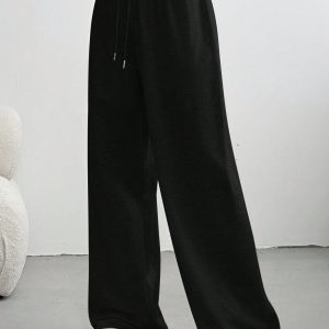 Women's Versatile Elastic Waist Solid Color Casual Wide-Leg Loose Straight Sports Sweatpants Drapey Long Pants
