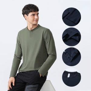 Dijia Style Autumn Quick-drying Clothes Men's Thin Sportswear Fitness Top Running Collar Half-button Long-sleeved T-shirt