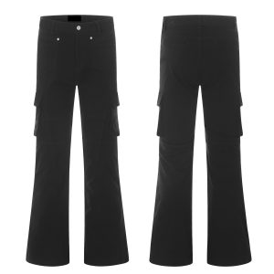 C6200 American Retro Unisex High-End Style Height-Enhancing Multi-Pocket Solid Color Men's Slim-Fit Flared Cargo Pants