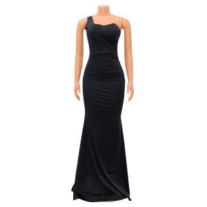 Women's fashion solid color sexy one-shoulder socialite temperament trailing evening dress dress women