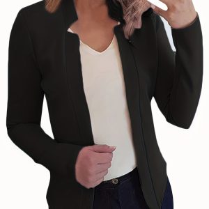 New Women's Clothing Temu Supply Pure Color Straight Woolen Small Suit Pure Color Cardigan Jacket