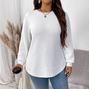 Women's Autumn and Winter Sweatshirt Round Neck Casual Pure Color Arc Hem Pullover