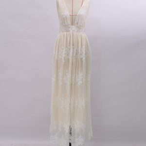 European and American lace dress white backless deep V-neck sexy dress trade new women's dress