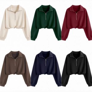 Women's Clothing Hot-Selling Autumn and Winter Casual Sports Sweatshirt Half-Zip Solid Color Loose Versatile Pullover Sweatshirt
