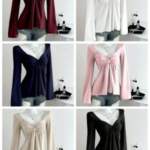 Clothing Temu Popular French Design Chest Twist Fashionable Elegant Autumn and Winter Pullover Tops for Women