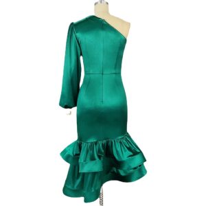 Women's fashion sexy one-shoulder diagonal collar dress dress banquet hip ruffled evening dress