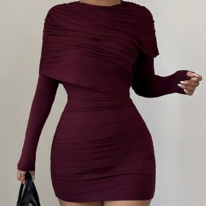 Women's Clothing 2025 Autumn and Winter Fashion New Slim-Fit Sexy Bodycon Long-Sleeve Short Dress