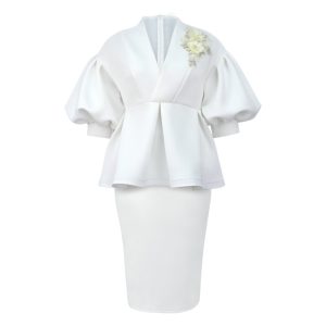 Women's clothing fashion solid color lantern sleeve suit top skirt suit women's two-piece suit