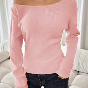 European and American New Design Off-Shoulder One-Line Collar Off-Shoulder Solid Color Long-Sleeved Elegant Commuting Wear for Women