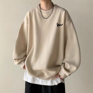 Round Neck Hooded Sweatshirt for Men in Autumn and Winter Trendy American Casual Inner Layering Shirt Large Size Simple Loose Top