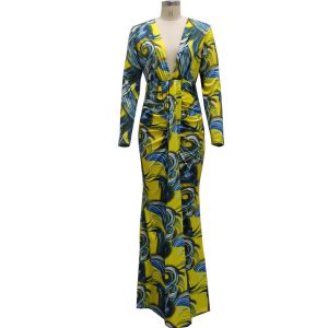 Women's Clothing Autumn New Sexy V-Neck Fashion Digital Print Long-Sleeve Dress
