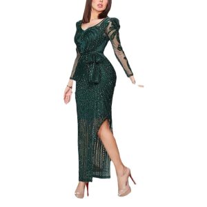 Women's Mesh Dress wish Women's Stamping Long Sleeve Sexy Dress