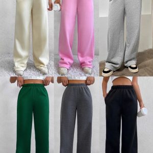 Autumn and Winter Velvet Casual Versatile Pure Color Sports Wide-Leg Sweatpants for Women