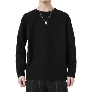 Japanese style simple long-sleeved T-shirt men's Spring and Autumn 2023 new cotton casual boys round neck sweater bottoming shirt
