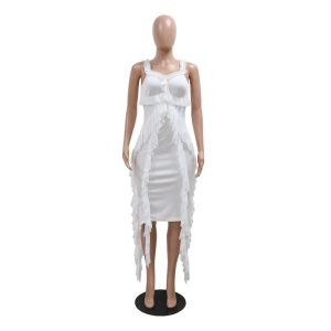Women's Fashion Ruffled Stitching Sexy Sleeveless Sling Banquet Dress dress Women