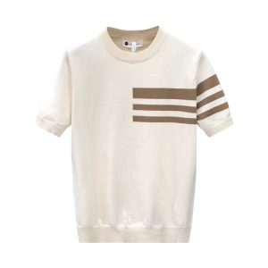 Summer new short-sleeved sweater men's striped simple business light mature slim ice silk T-shirt