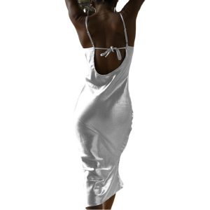 Women's fashion solid color sexy backless pile collar strap dress dress
